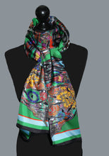 Galloping Horses in Kelly Green. Long Silk Scarves