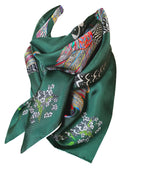 Proud Peacock Feathers in Green, 100% Silk Scarf, Large Square