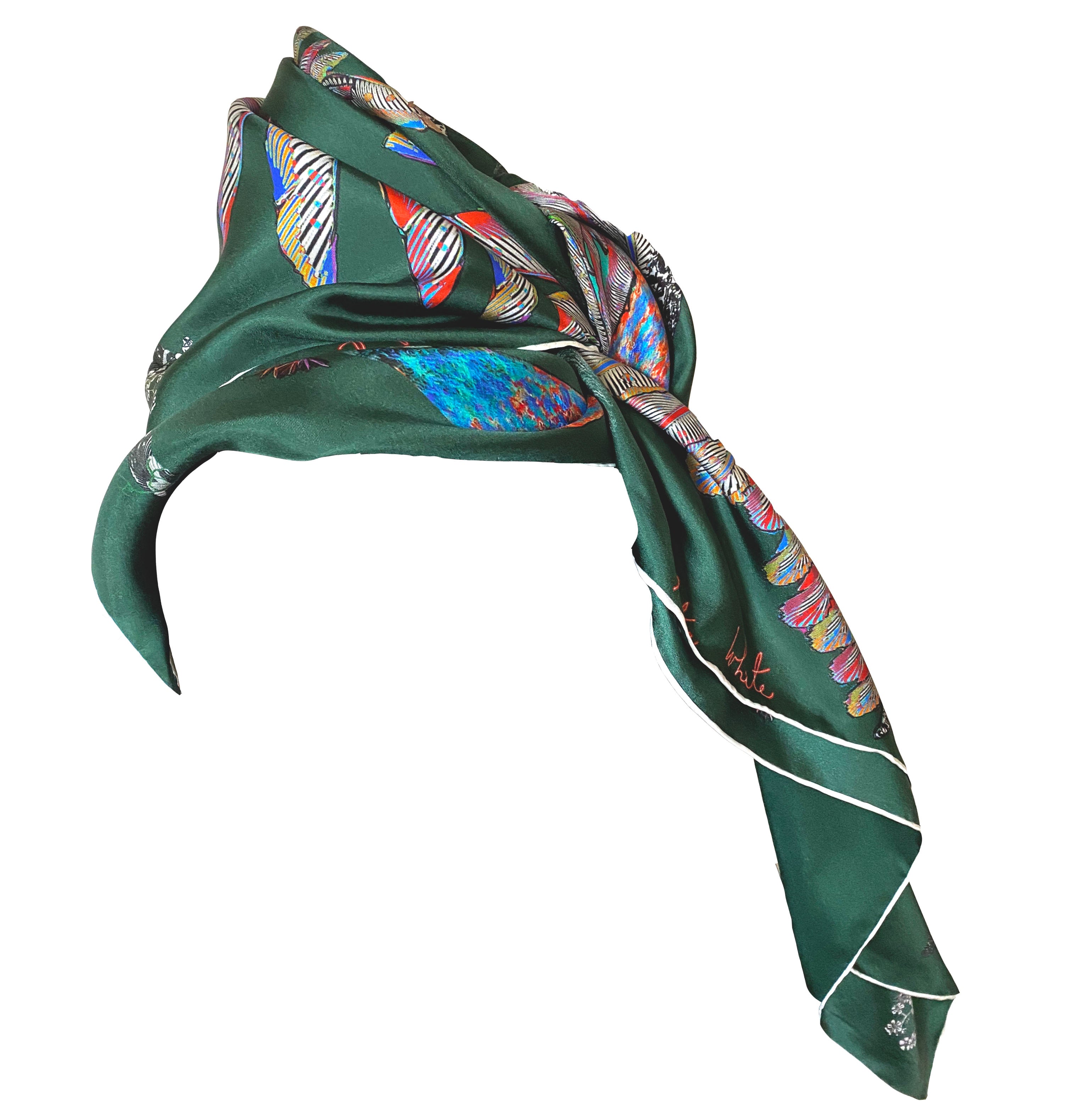 Proud Peacock Feathers in Green, 100% Silk Scarf, Large Square