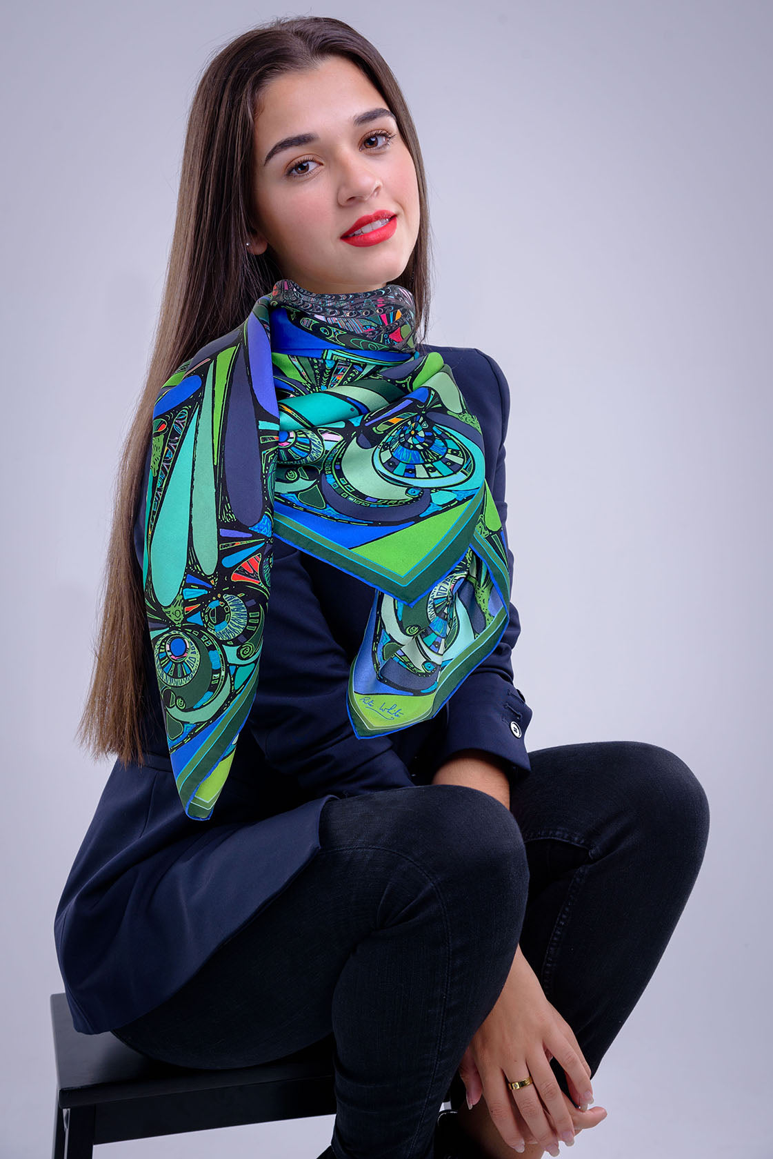 Blue Green Universe 100 Silk Scarf irish fashion print designer