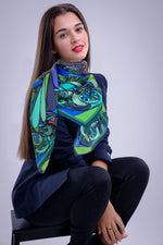 Blue /Green Universe, 110cm Square Silk Scarf