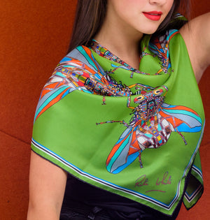 Summer Fly in Green, Silk Scarf