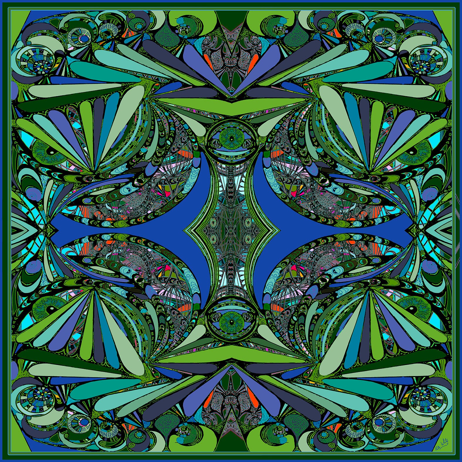 Blue /Green Universe, 110cm Square Silk Scarf