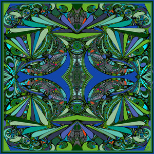 Blue /Green Universe, 110cm Square Silk Scarf