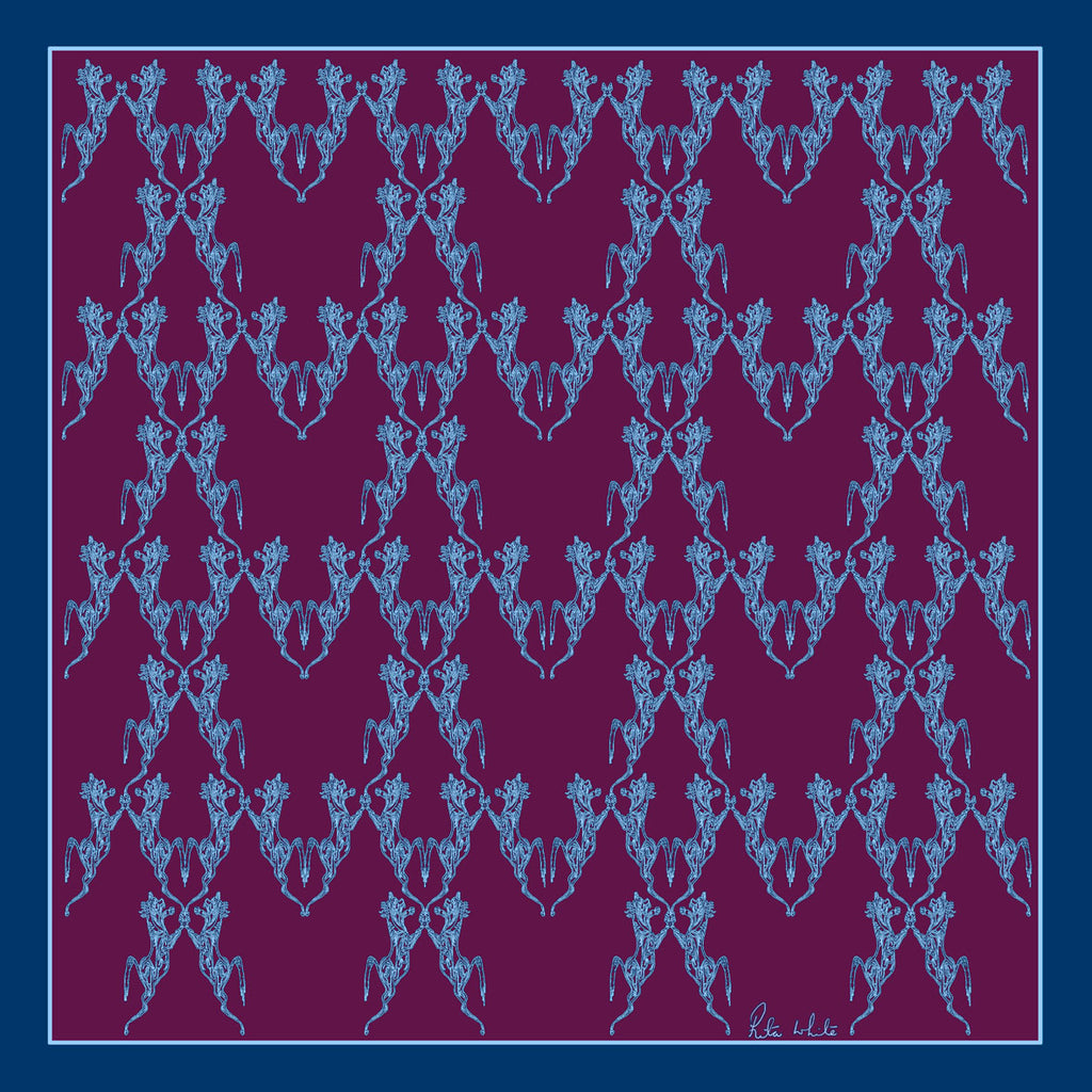 Purple Horse Dance, 100% Silk Twill, 45cm Square