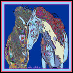 Horses in Love in Royal Blue,100% Silk Twill, 110cm Square