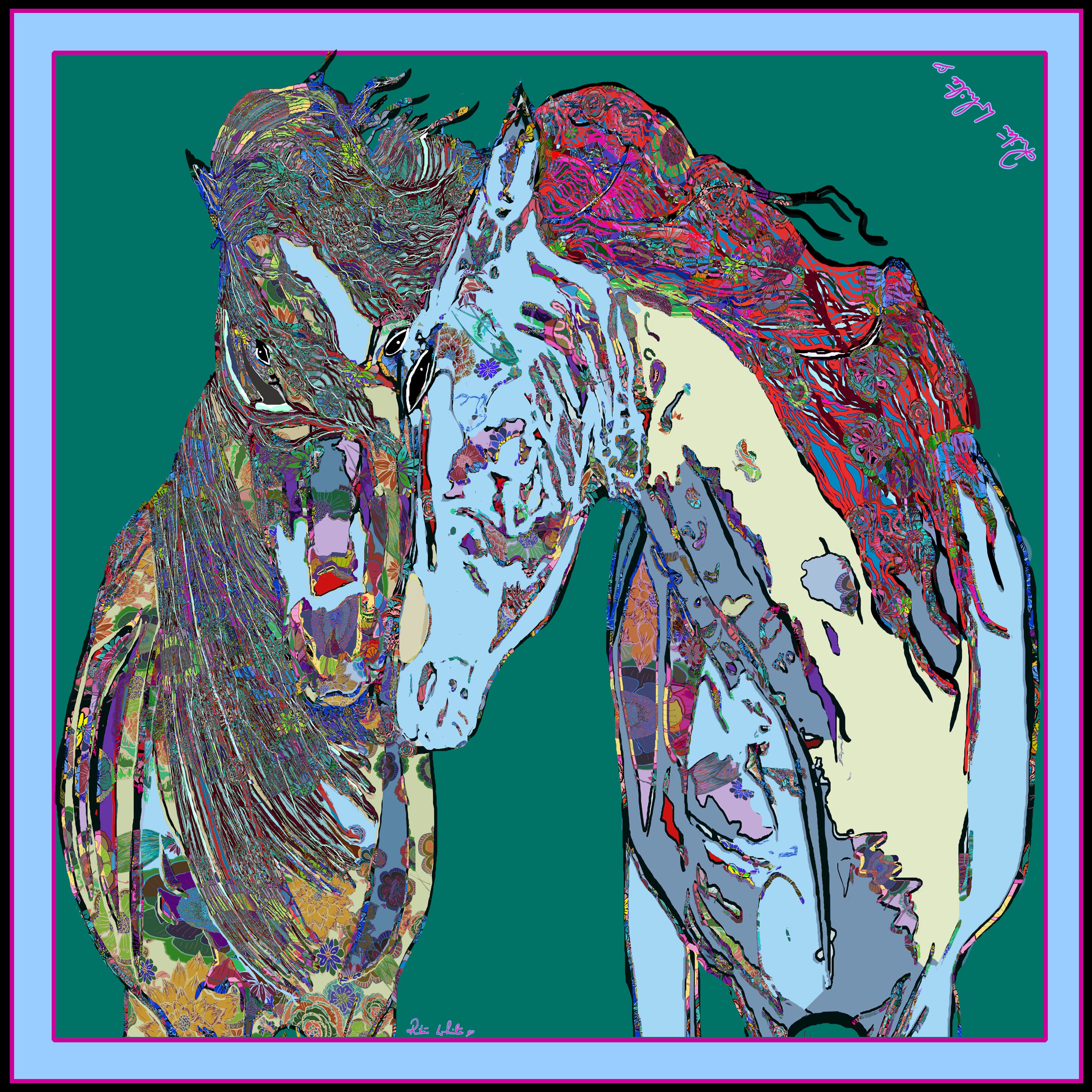 Aquamarine Horses in Love Cushion