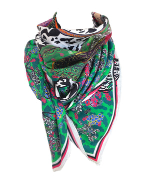 Marie Antoinette, Green, 110cm Square Silk Scarf