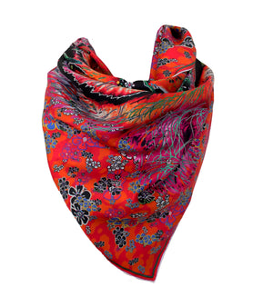 Titli Printed Silk Scarf - Pink & Orange