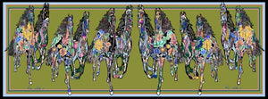 Galloping Horses In Green Long Silk Scarf