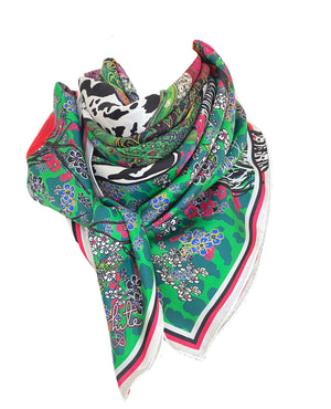 Marie Antoinette, Green, 110cm Square Silk Scarf