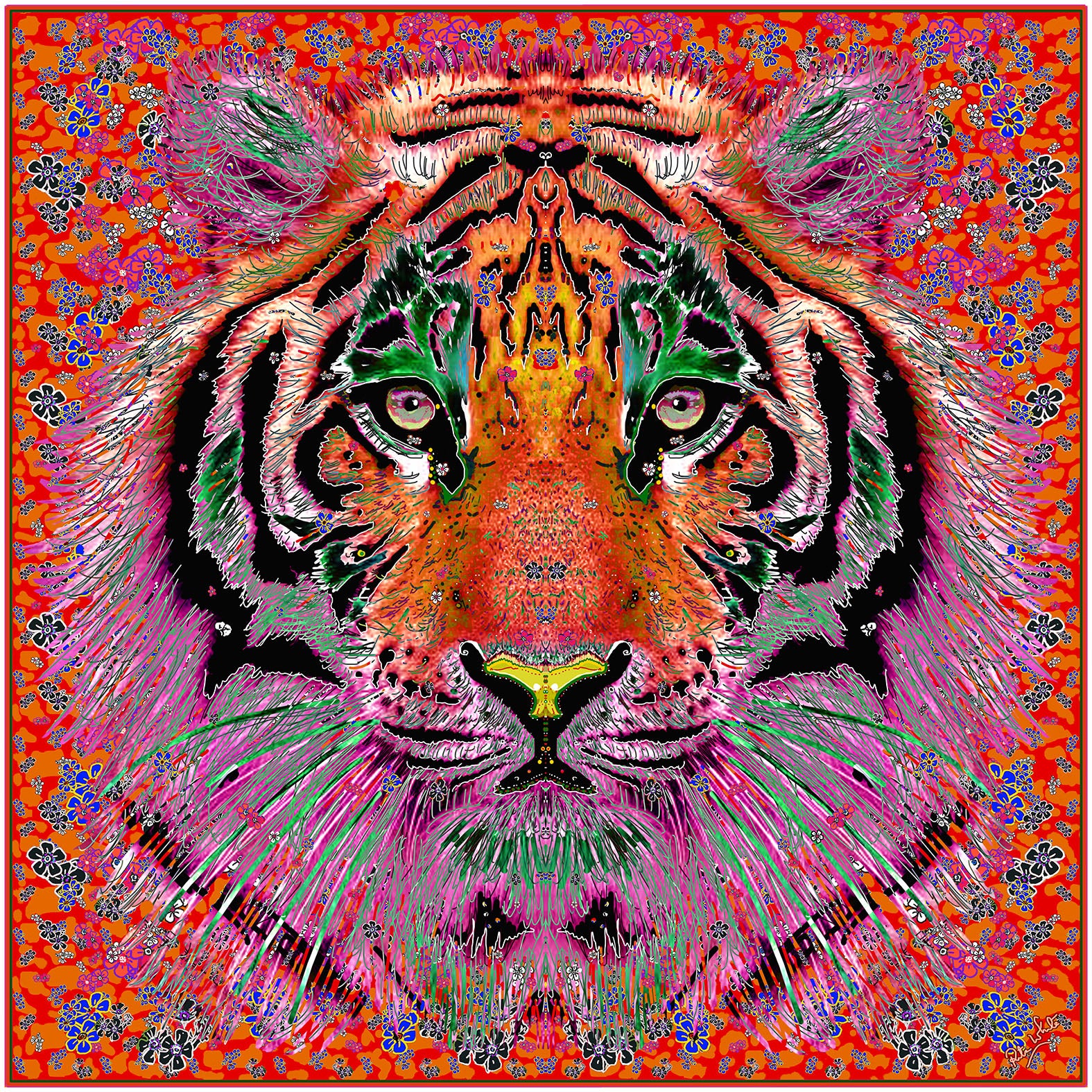 Orange Tiger, 110cm Square Silk Scarf