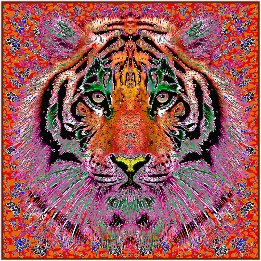 Orange Tiger, 110cm Square Silk Scarf