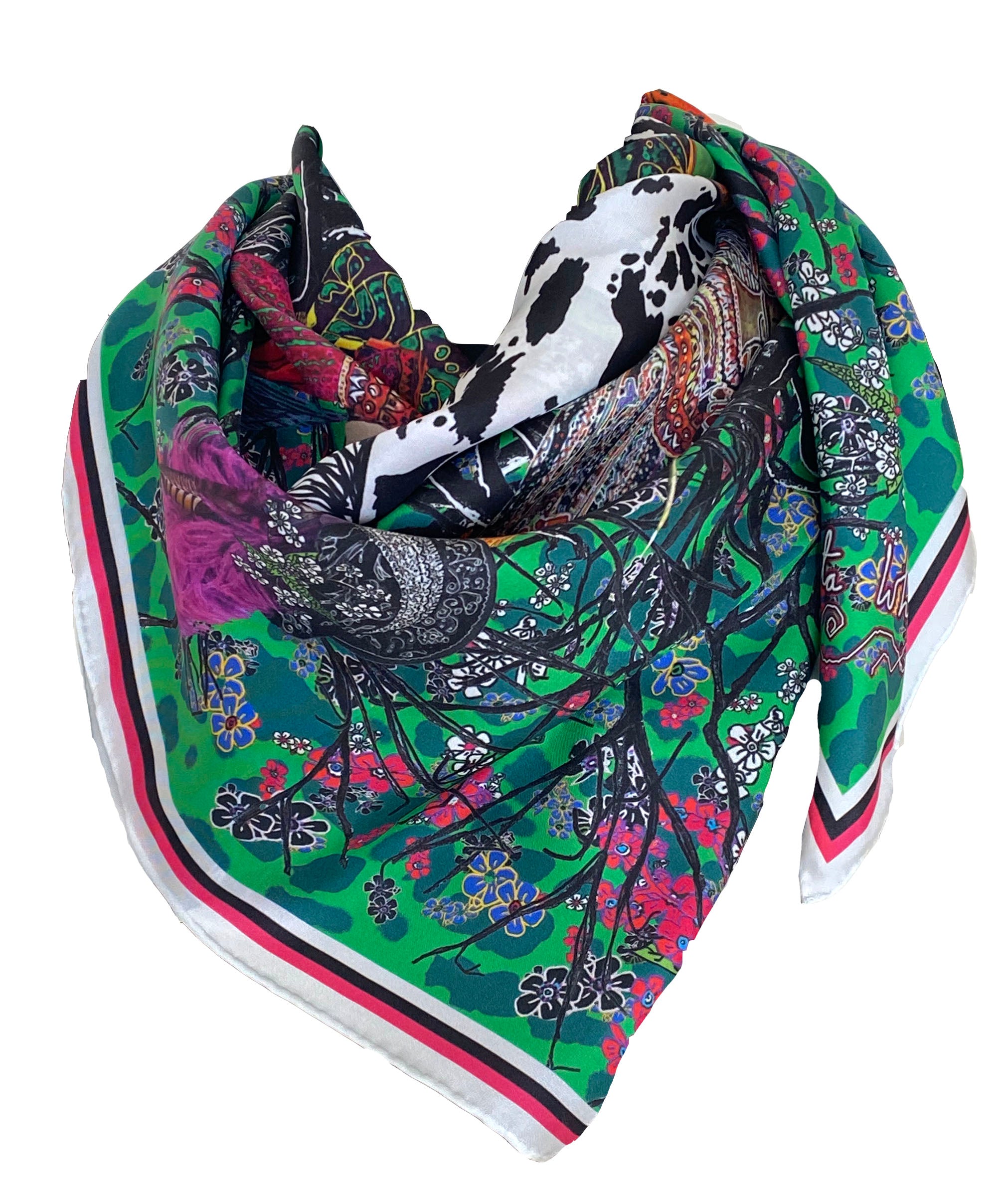 Marie Antoinette, Green, 110cm Square Silk Scarf