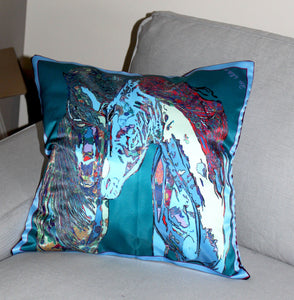 Aquamarine Horses in Love Cushion