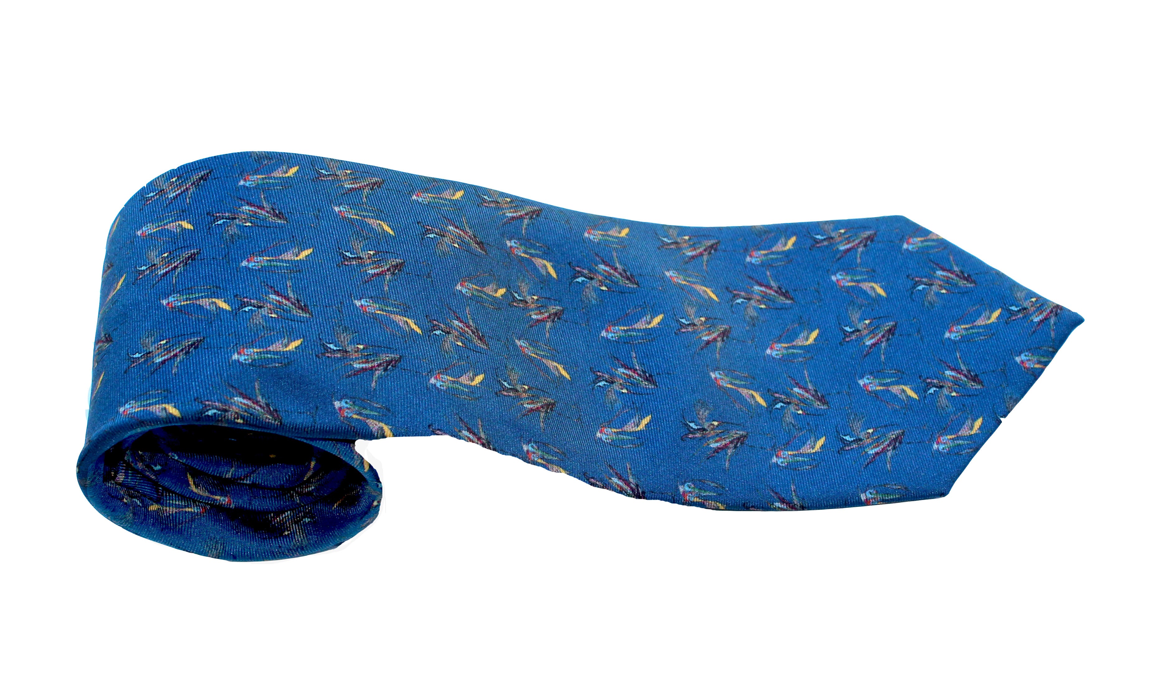 100% Silk Twill Tie in Navy Birds Pattern