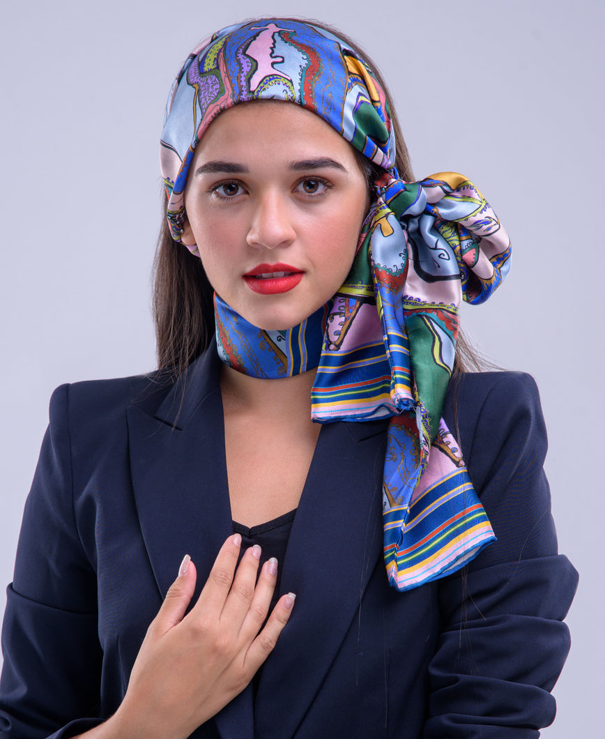 Navy Coral Heart, Silk Twilly Scarf