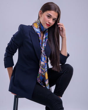 Navy Coral Heart, Silk Twilly Scarf