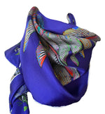 Proud Peacock Feathers in Navy, 100% Silk Scarf , Large Square