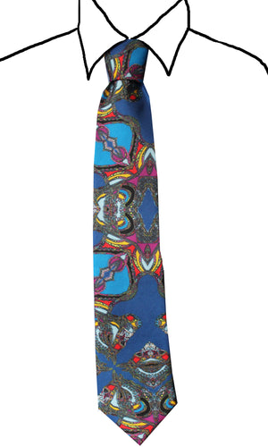 Navy/Blue Horse Corsage Design, 100% Silk Twill Tie