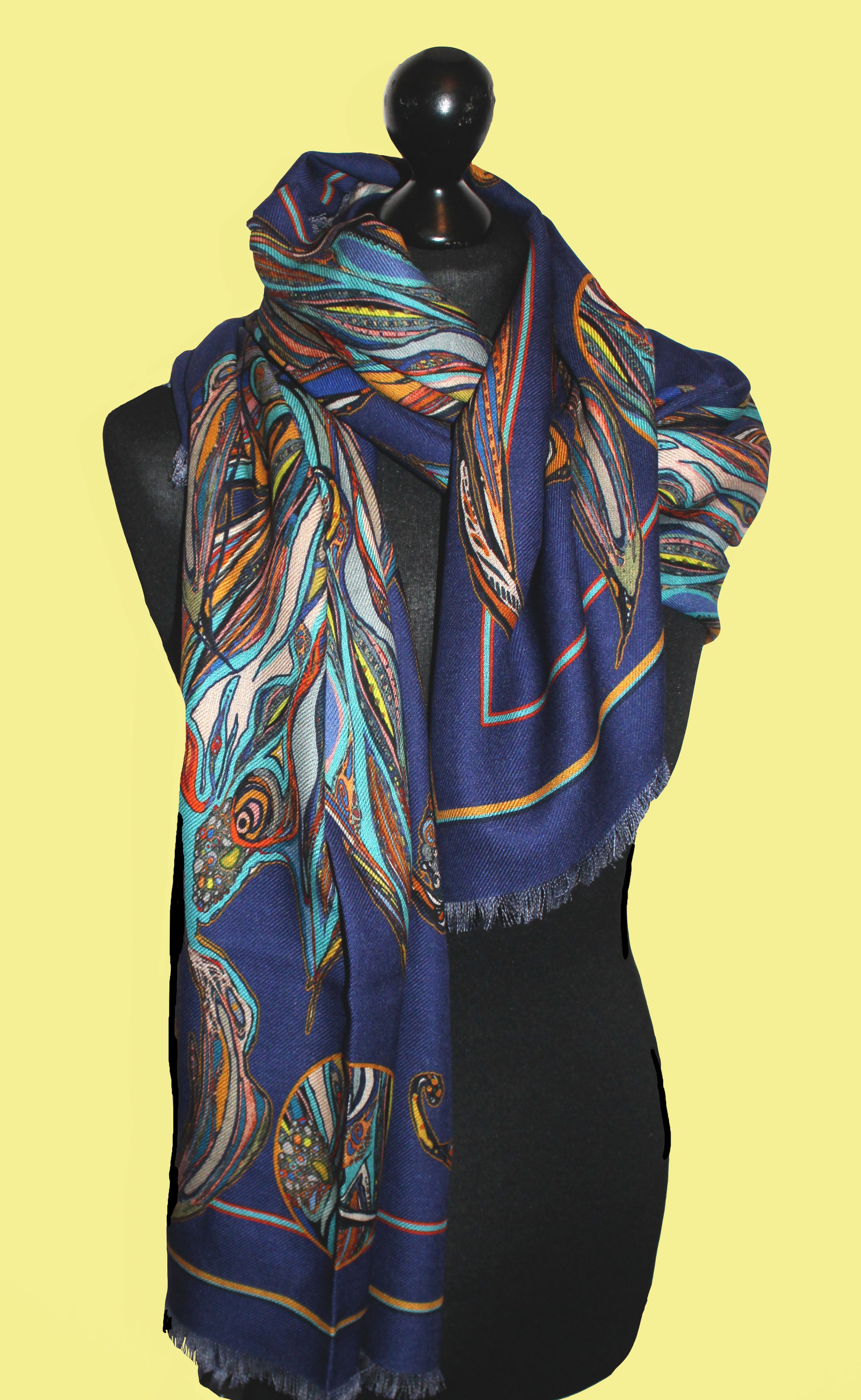 Navy Flame 100% Wool Long Scarf