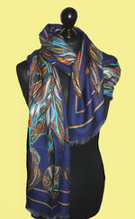 Navy Flame 100% Wool Long Scarf