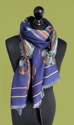 Navy Flame 100% Wool Long Scarf