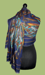 Navy Flame 100% Wool Long Scarf