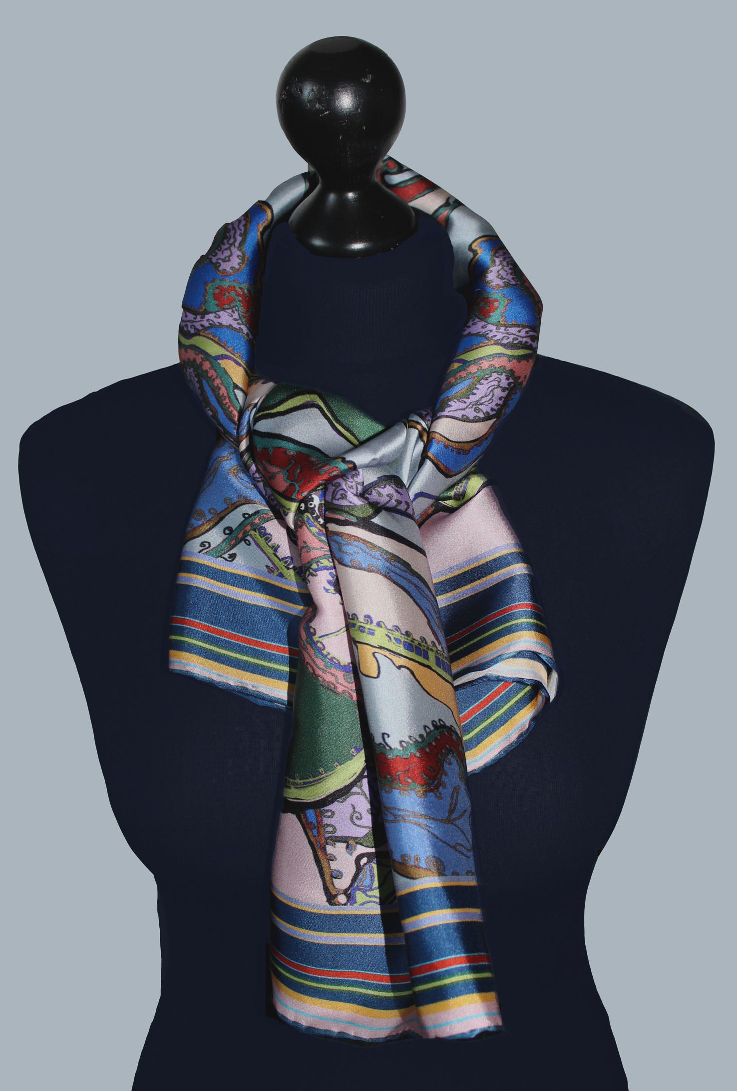 Navy Coral Heart, Silk Twilly Scarf