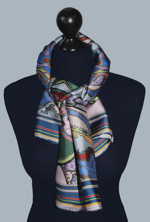Navy Coral Heart, Silk Twilly Scarf