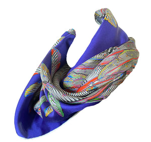 Proud Peacock Feathers in Navy, 100% Silk Scarf , Large Square