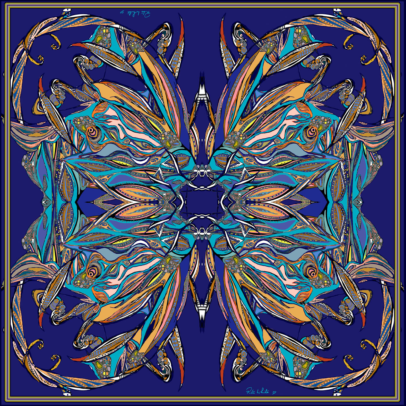 Navy Flame Large Scarf
