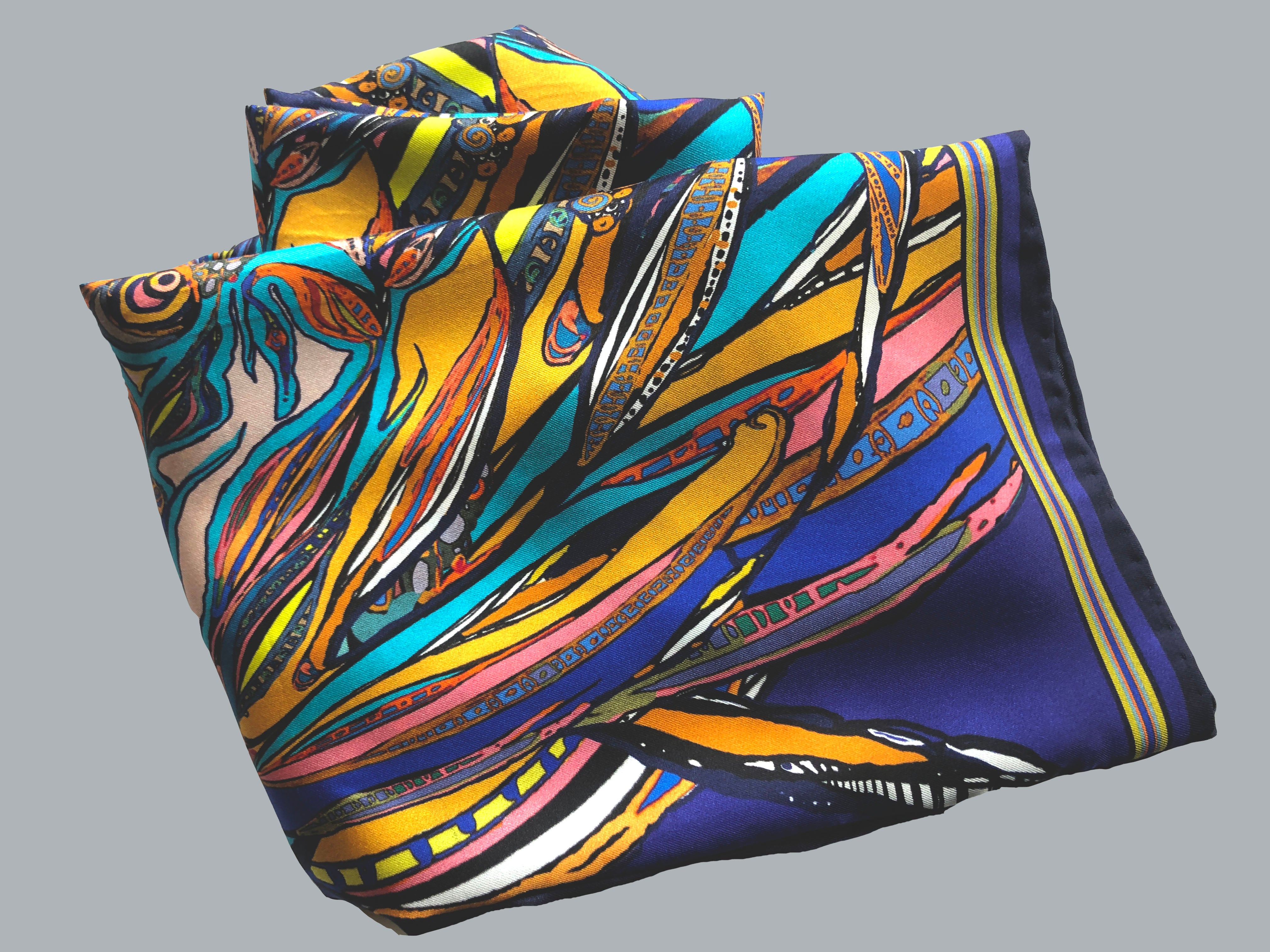 Navy Flame  Print, Silk Twilly Scarf