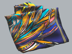 Navy Flame  Print, Silk Twilly Scarf
