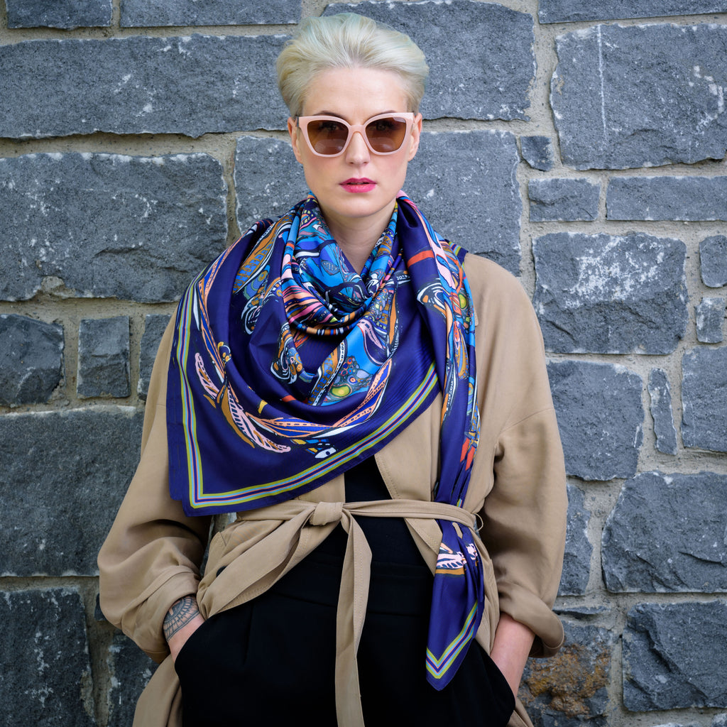 Navy Flame Large Scarf