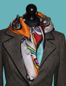 orange-birds-cotton silk large scarf-rita white irish designer
