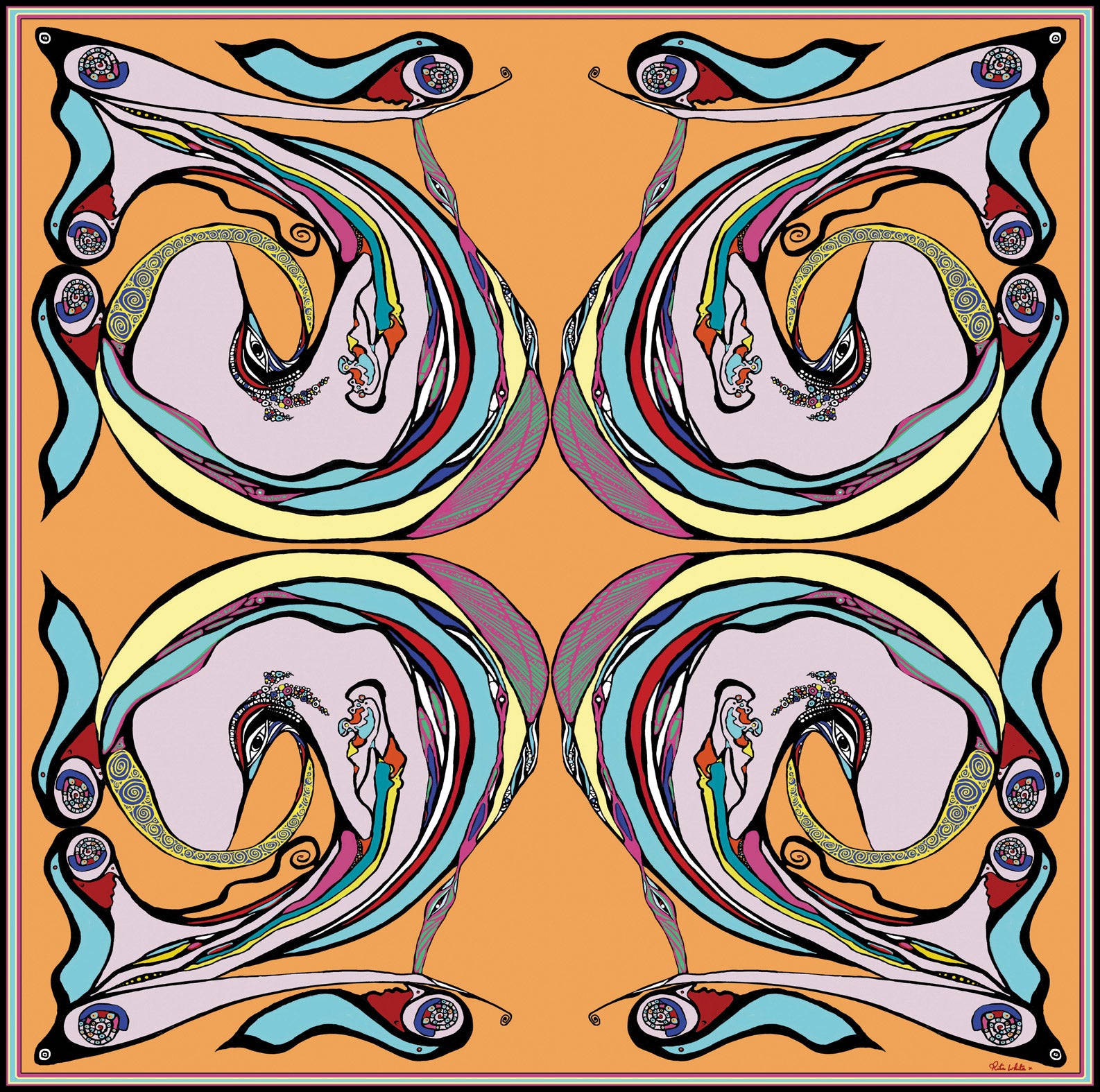 orange-birds-cotton silk large scarf-rita white irish designer