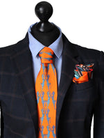 Orange Horse Dance, 100% Silk Twill Tie