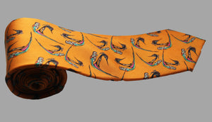 100% Silk Tie in Gold Birds Pattern RITAWHITE