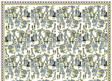 Yellow People Watching, 100% Silk Twill, Long Rectangular Scarf