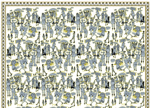 Yellow People Watching, 100% Silk Twill, Long Rectangular Scarf