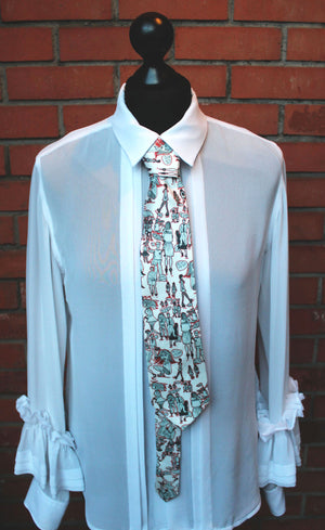 100% Silk Twill Tie, People Watching Print