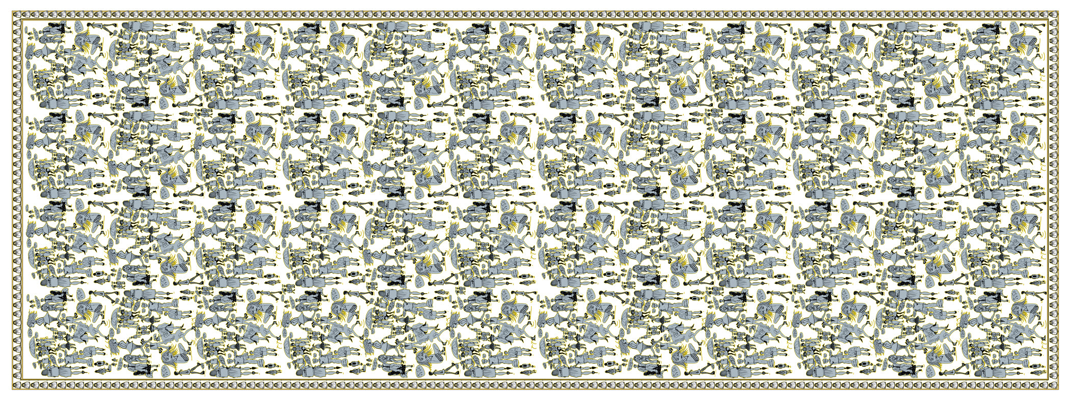 Yellow People Watching, 100% Silk Twill, Long Rectangular Scarf