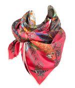 Proud Peacock Feathers in Pink, 100% Silk Scarf
