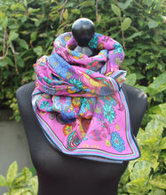 pink flowers print designer rita white cotton/silk scarf