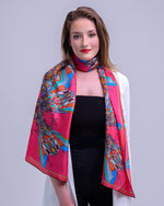 Pink Funky Fly Design,100%Silk Twill, Long Rectangular Scarf