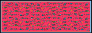 Red Birds Wearing Shoes, 100% Silk Twill, Long Rectangular Scarf