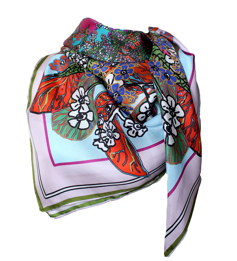 Flowers, 110cm Square Silk Scarf