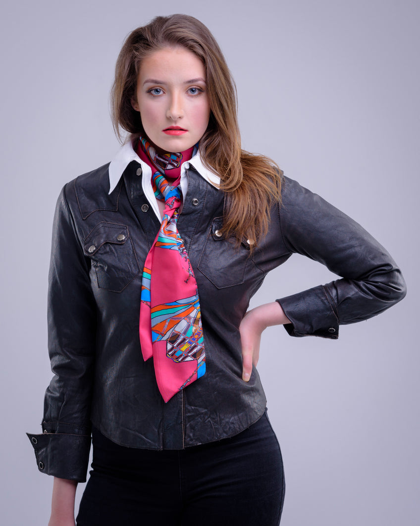 Pink Print, Silk Twilly Scarf