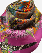 Proud Peacock Feathers in Light Purple, 100% Silk Scarf, Large Square